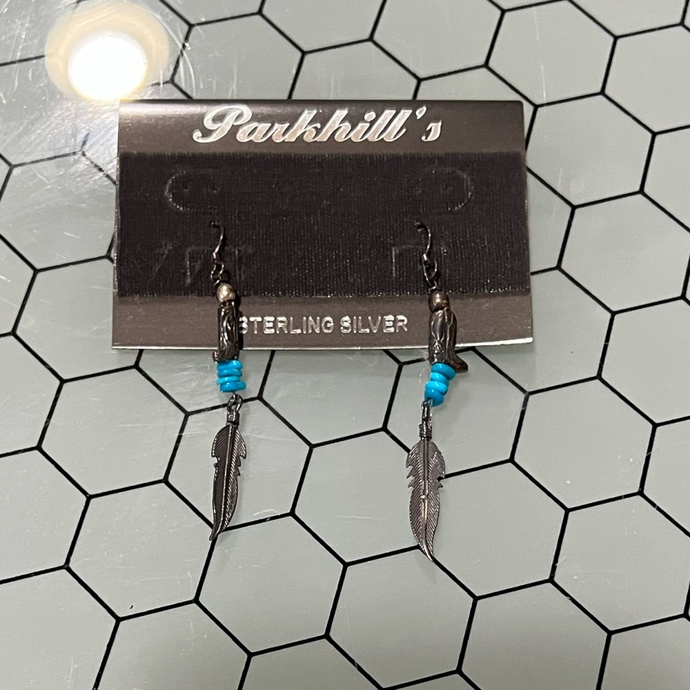 STERLING SILVER EARRINGS with cowboy boots and feathers